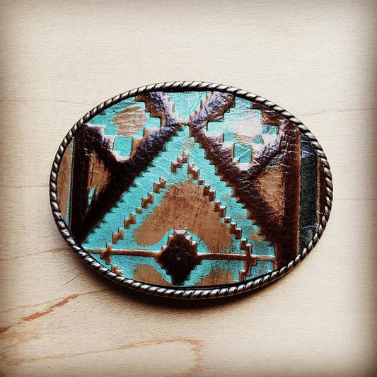 Rope Edge Navajo Leather Belt Buckle-Drop Ship