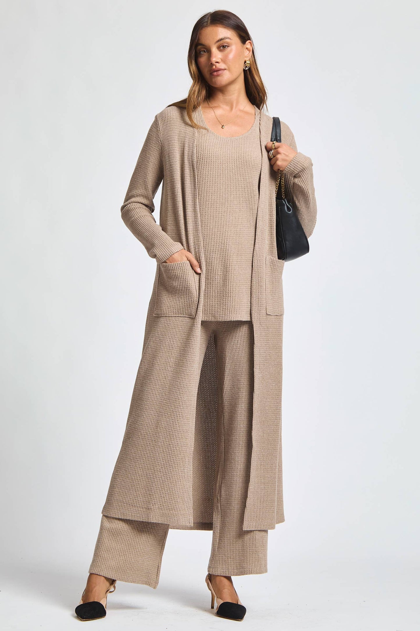 Dear Scarlett - Thermal Sleeveless Tank + Cardigan + Relaxed Pants