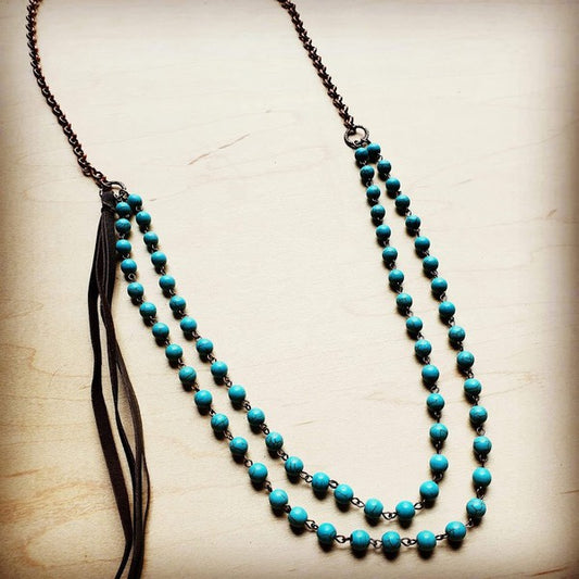 Double Strand Blue Turq Necklace w/ tassel-Drop Ship