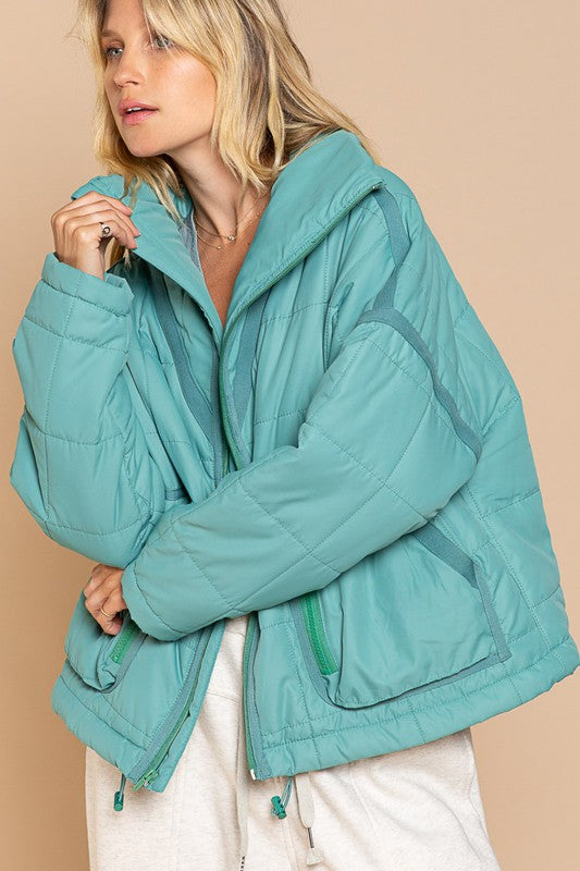 Quilted With Zipper Closure Jacket-Drop Ship