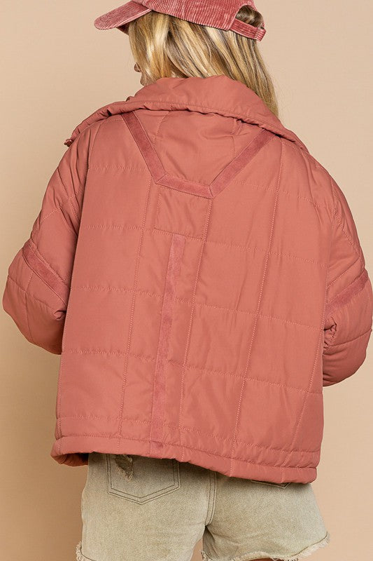 Quilted With Zipper Closure Jacket-Drop Ship