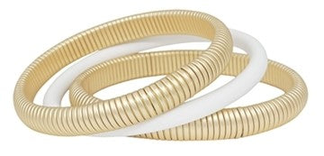 Matte Gold Ribbed Textured & White Rubber Coated Bracelets