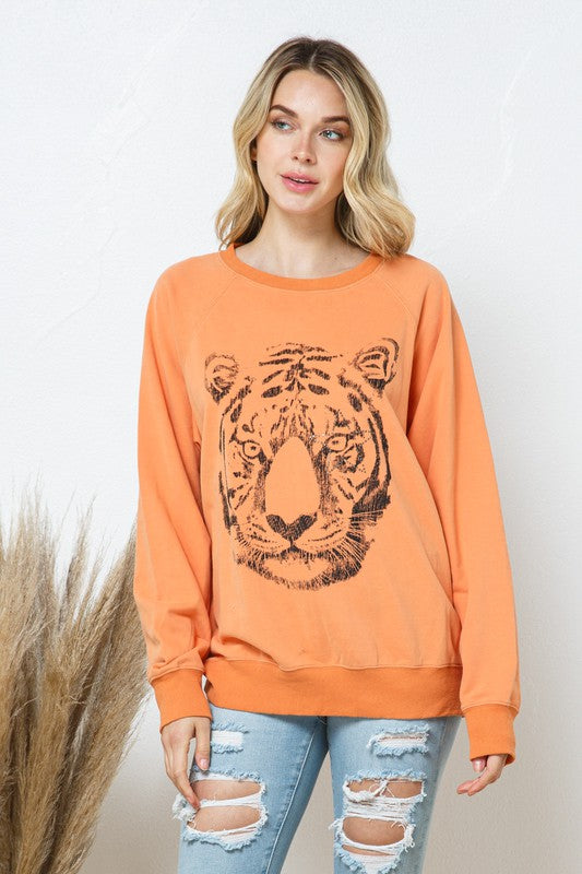 French Terry Tiger Studded Star Graphic Sweatshirt-Drop Ship