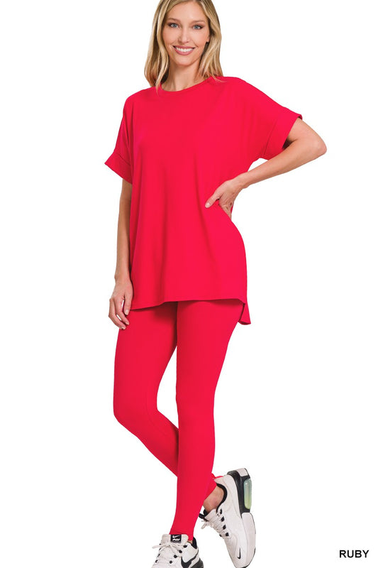 BRUSHED DTY MICROFIBER LOUNGEWEAR SET