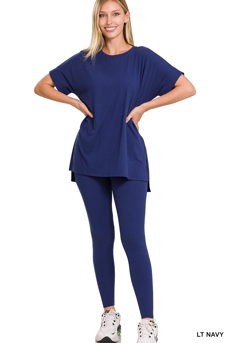 BRUSHED DTY MICROFIBER LOUNGEWEAR SET