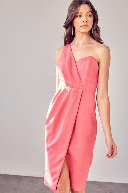 One Shoulder Overlap Dress-Drop Ship