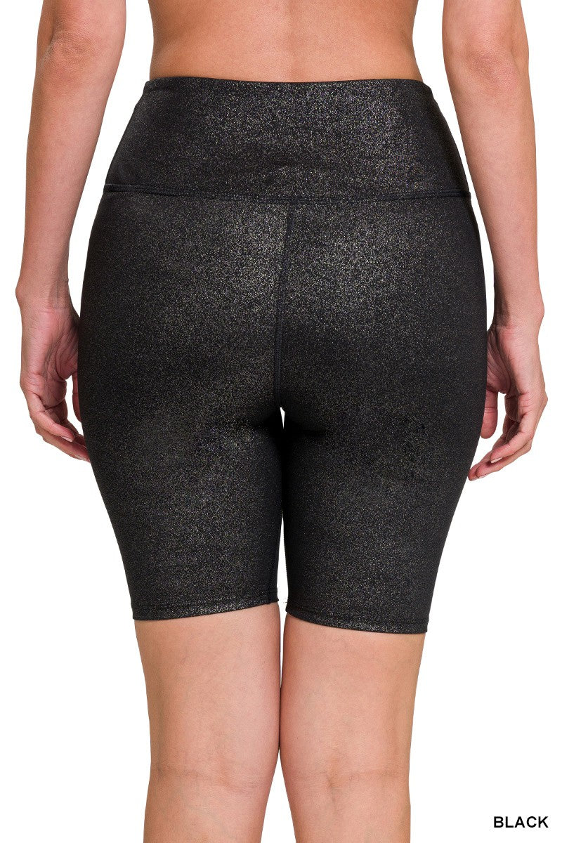 GLITTER ATHLETIC HIGH RISE BIKER SHORTS