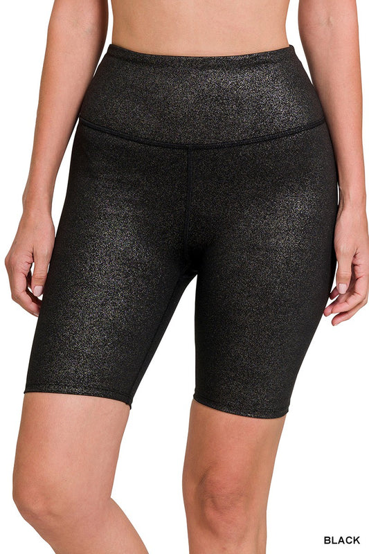 GLITTER ATHLETIC HIGH RISE BIKER SHORTS