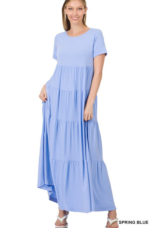 SHORT SLEEVE TIERED MAXI DRESS