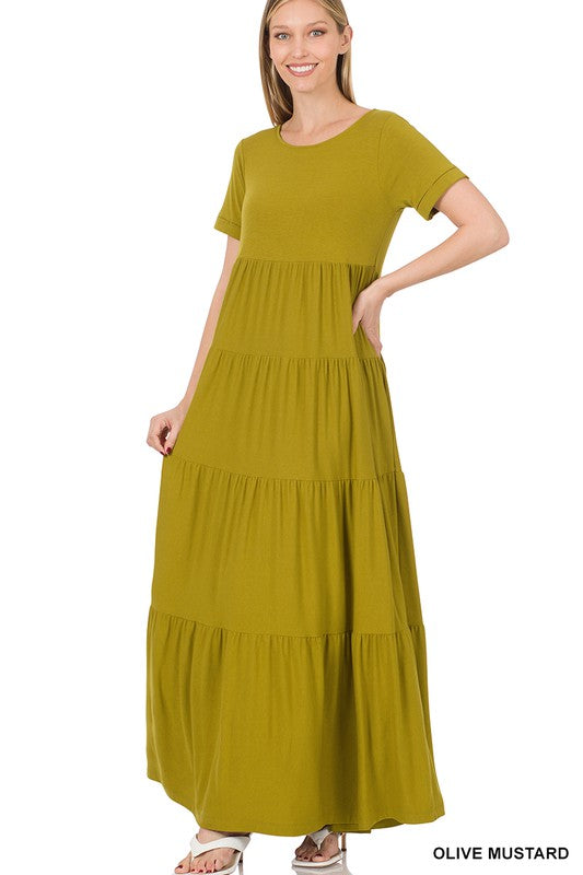 SHORT SLEEVE TIERED MAXI DRESS