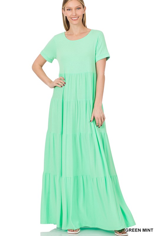 SHORT SLEEVE TIERED MAXI DRESS