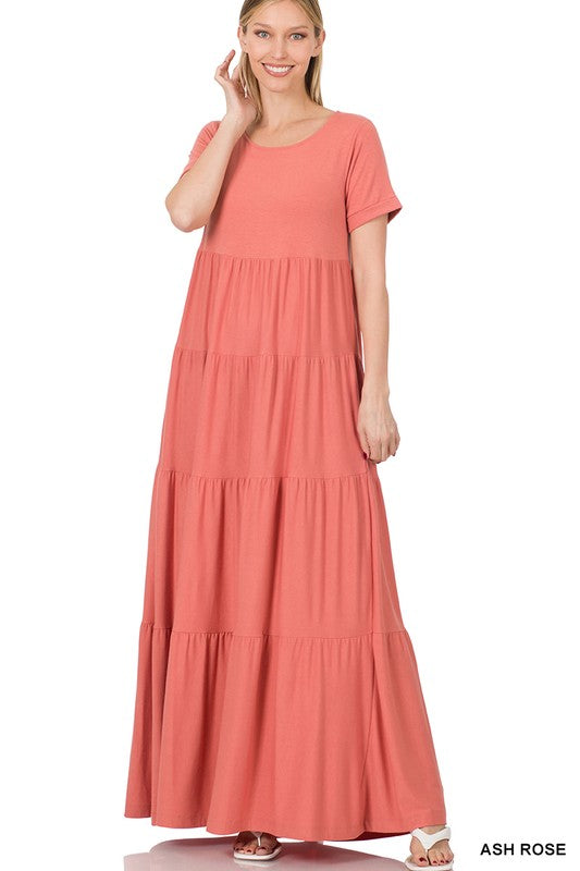 SHORT SLEEVE TIERED MAXI DRESS