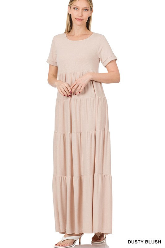 SHORT SLEEVE TIERED MAXI DRESS