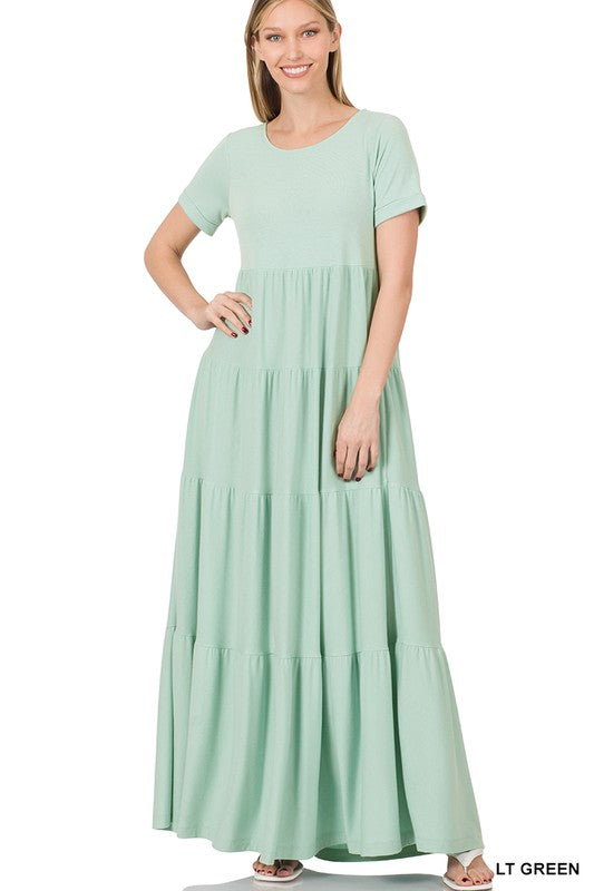 SHORT SLEEVE TIERED MAXI DRESS