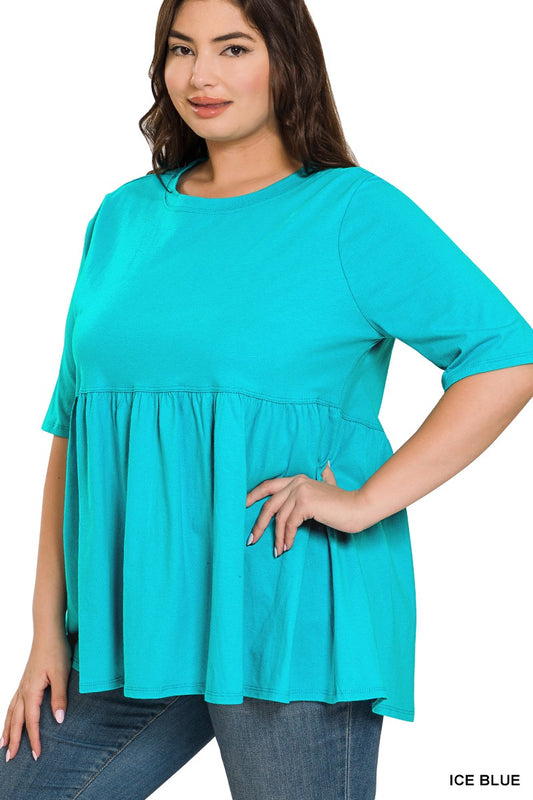 PLUS HALF SLEEVE EMPIRE WAIST SHIRRING TOP