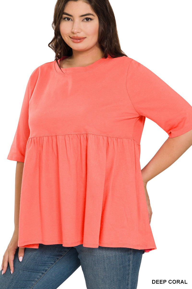 PLUS HALF SLEEVE EMPIRE WAIST SHIRRING TOP