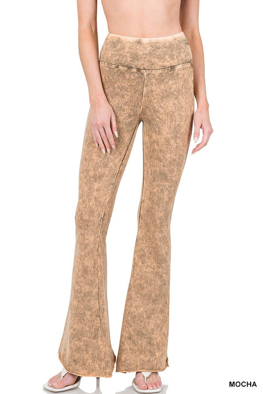 ACID WASH HIGH WAIST RAW EDGE HEM PANTS