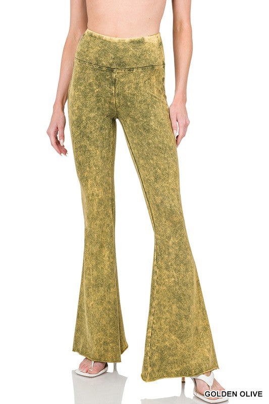 ACID WASH HIGH WAIST RAW EDGE HEM PANTS