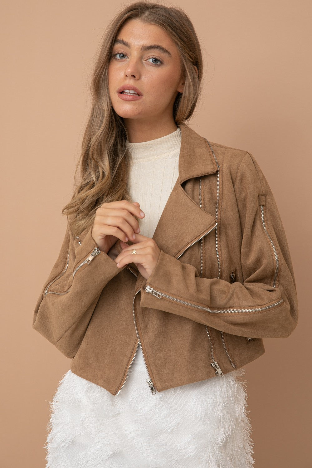 Suede Moto Crop Jacket