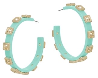 Mint Acrylic Hoop with Textured Gold Squares Hoop Earring