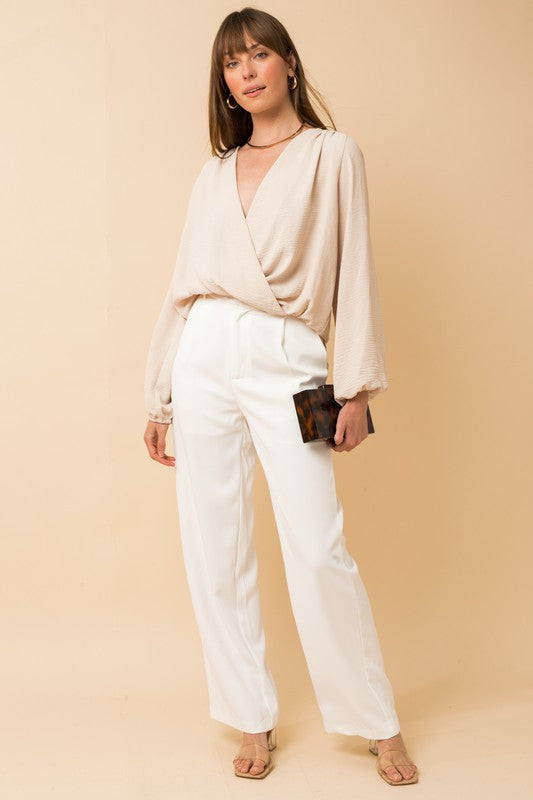 L/S Surplice Shoulder Shirring Top-Drop Ship