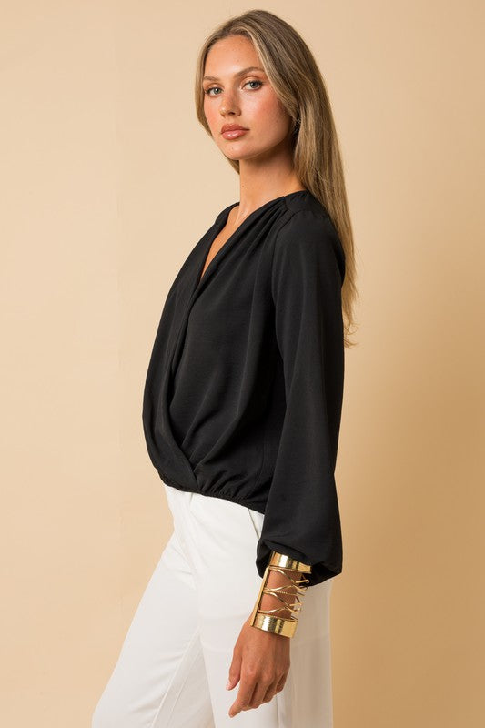 L/S Surplice Shoulder Shirring Top-Drop Ship