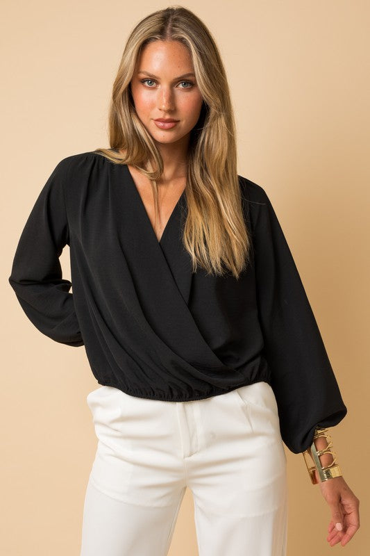 L/S Surplice Shoulder Shirring Top-Drop Ship