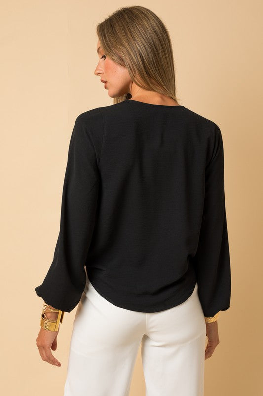 L/S Surplice Shoulder Shirring Top-Drop Ship