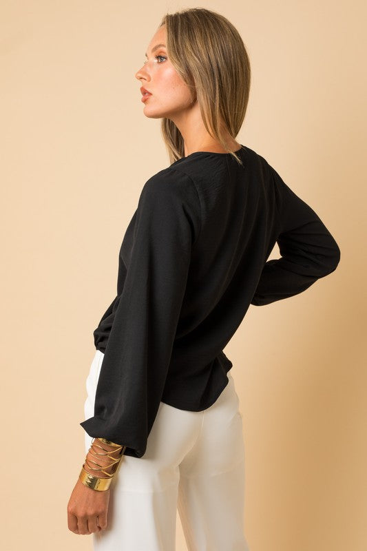 L/S Surplice Shoulder Shirring Top-Drop Ship