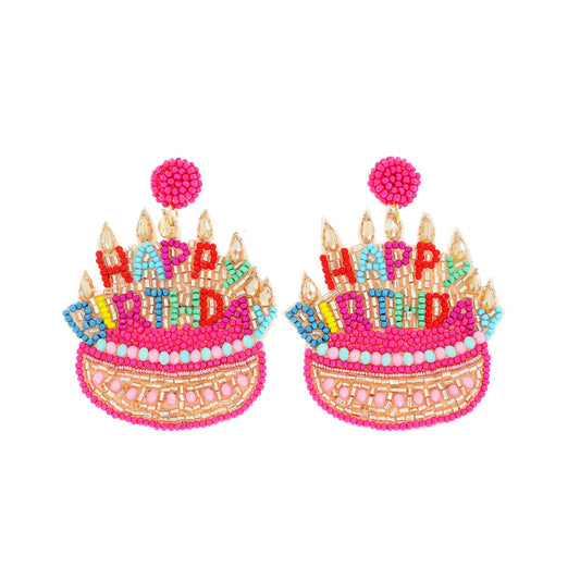 HAPPY BIRTHDAY CAKE   BEADED DROP EARRINGS