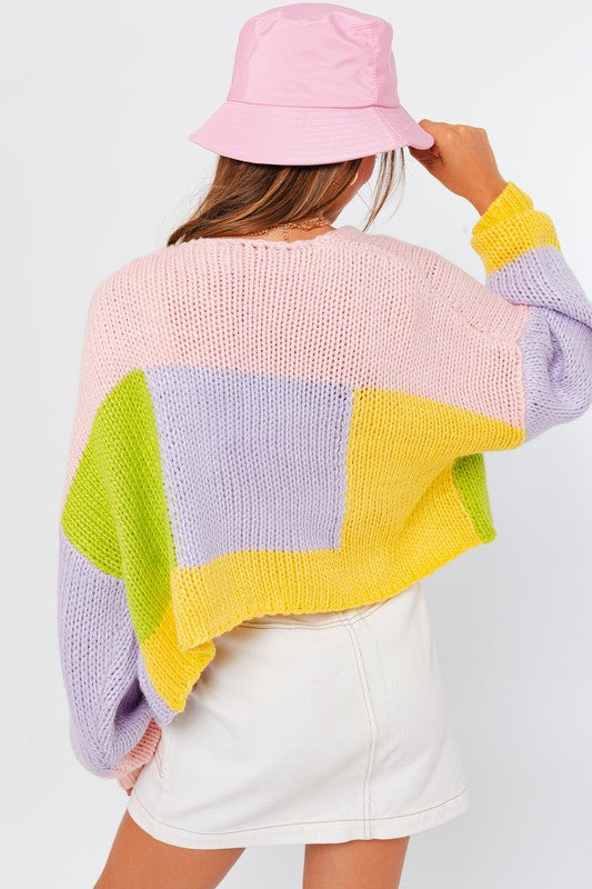 Color Block Sweater Cardigan-Drop Ship