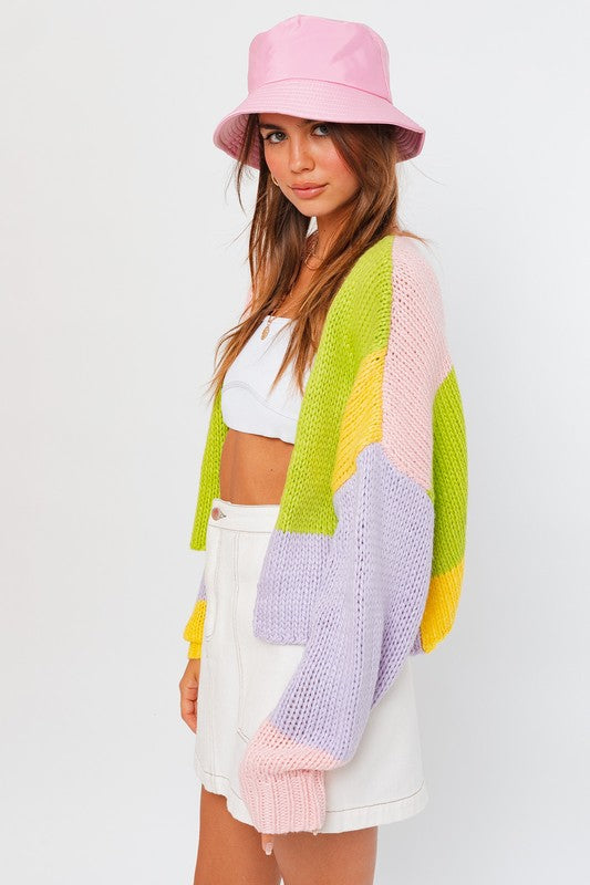 Color Block Sweater Cardigan-Drop Ship