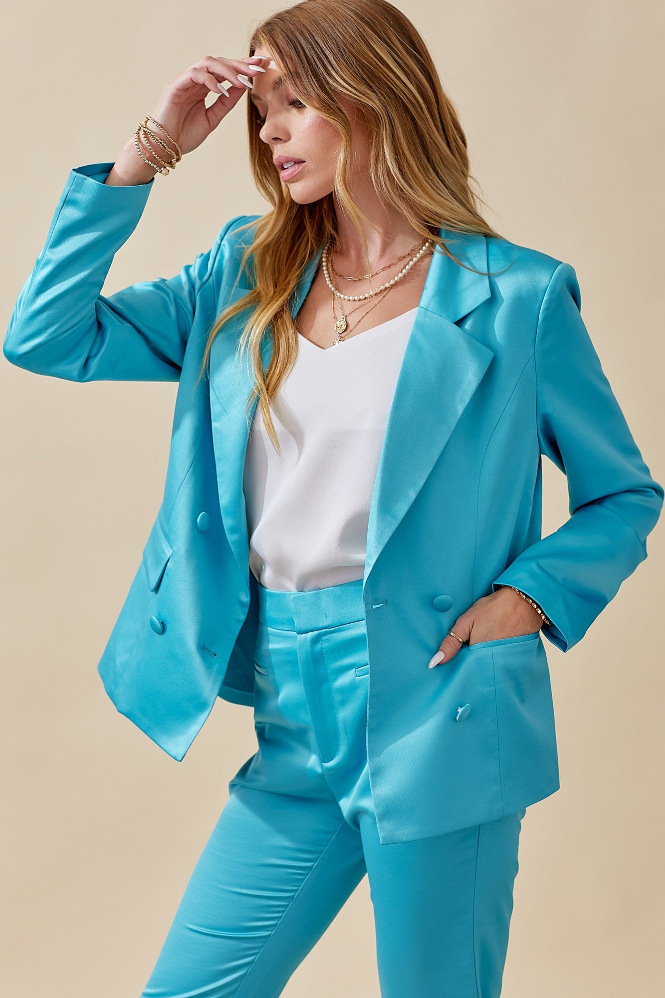 DOUBLE BREASTED SATIN BLAZER