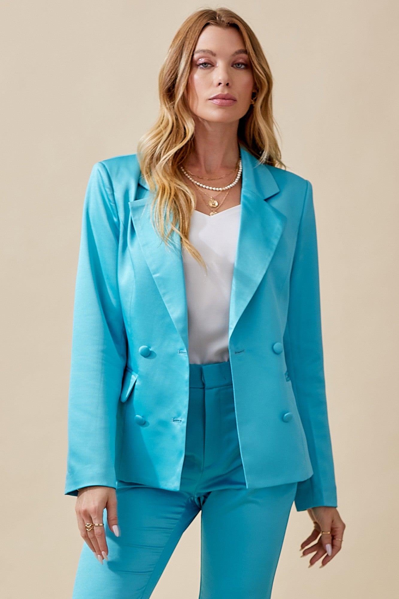 DOUBLE BREASTED SATIN BLAZER