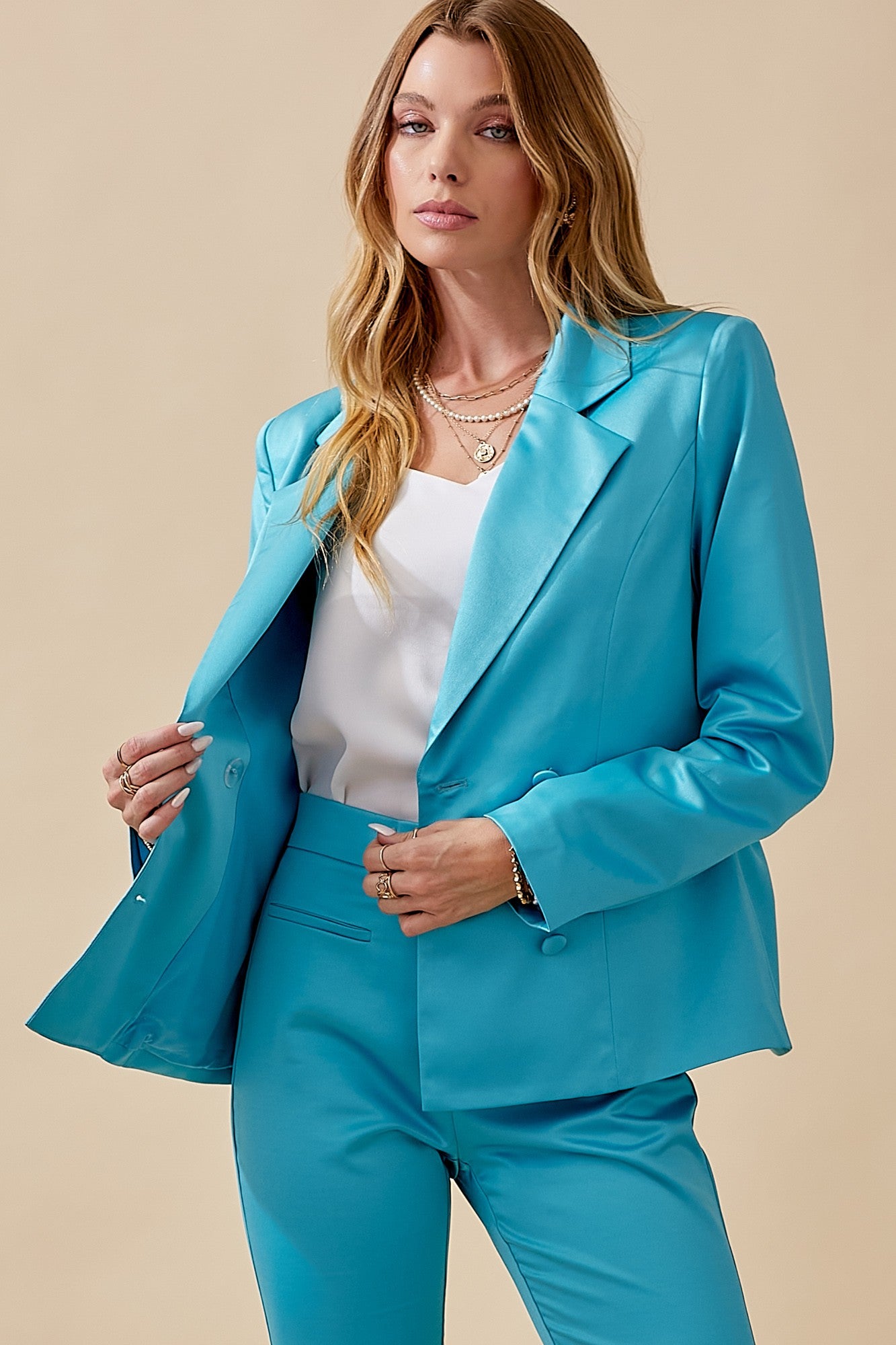 DOUBLE BREASTED SATIN BLAZER