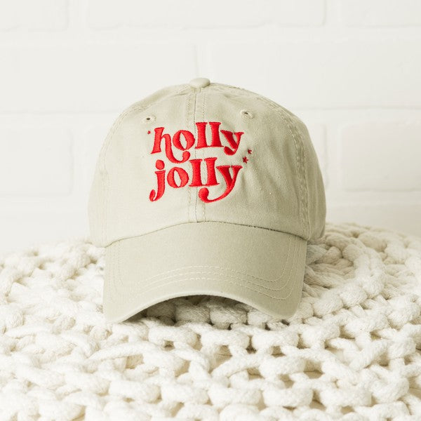 Embroidered Whimsical Holly Jolly Stars Canvas Hat-Drop Ship