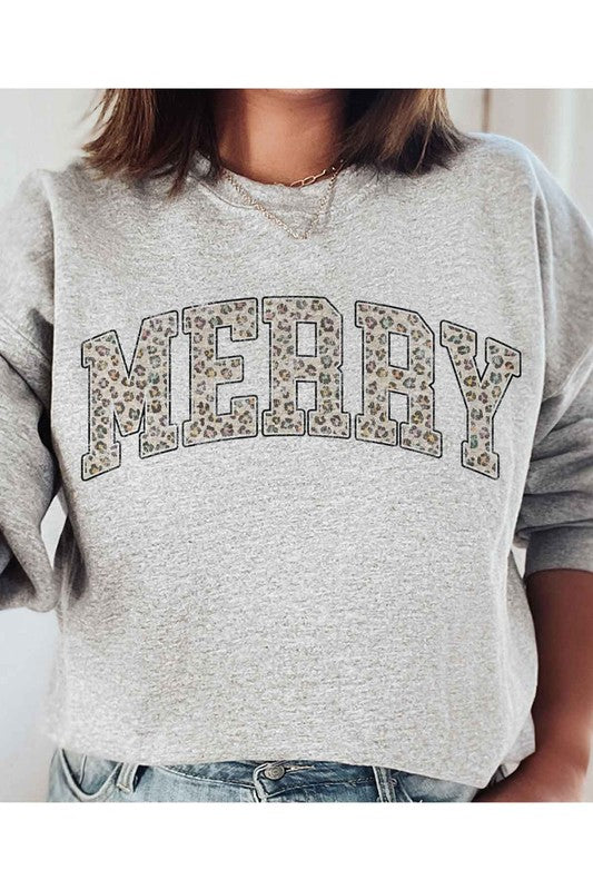 LEOPARD MERRY CHRISTMAS GRAPHIC SWEATSHIRT-Drop Ship