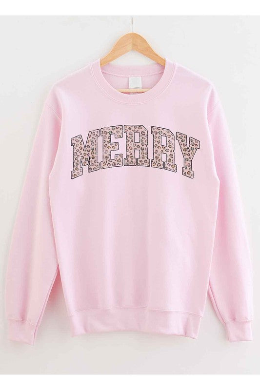 LEOPARD MERRY CHRISTMAS GRAPHIC SWEATSHIRT-Drop Ship