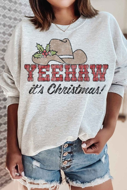 DropShip-YEEHAW COUNTRY CHRISTMAS GRAPHIC SWEATSHIRT-Drop Ship