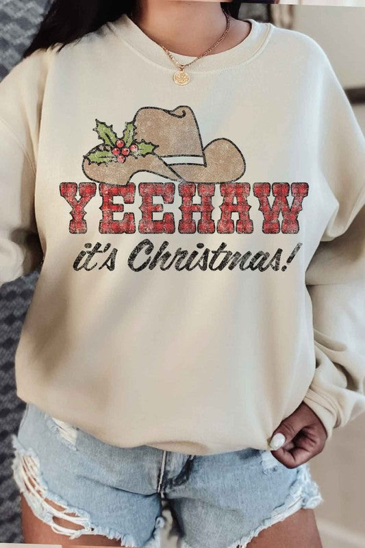 DropShip-YEEHAW COUNTRY CHRISTMAS GRAPHIC SWEATSHIRT-Drop Ship