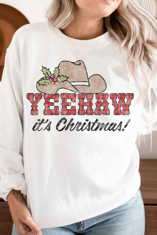 DropShip-YEEHAW COUNTRY CHRISTMAS GRAPHIC SWEATSHIRT-Drop Ship