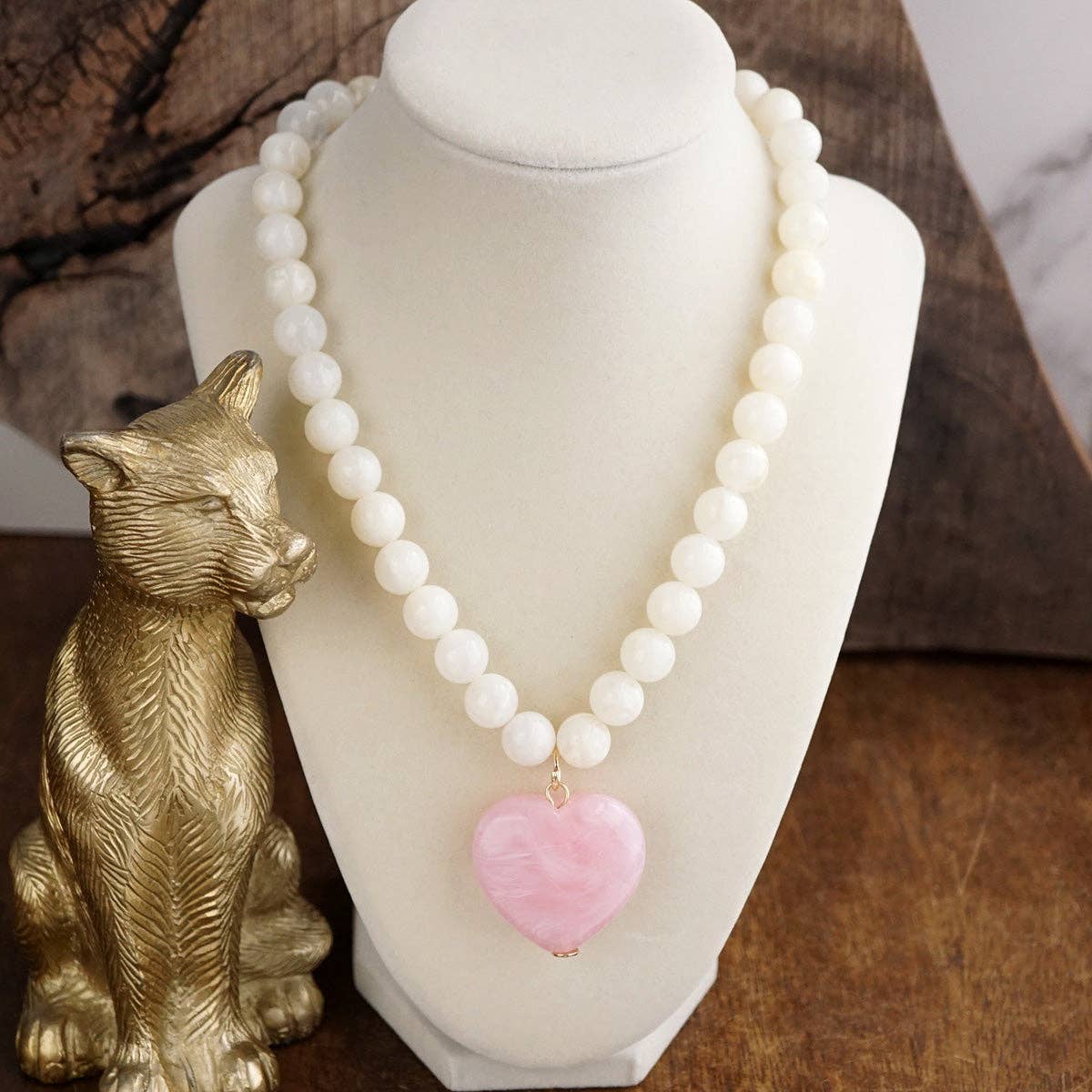 Chunky Beaded Heart Pendant Necklace