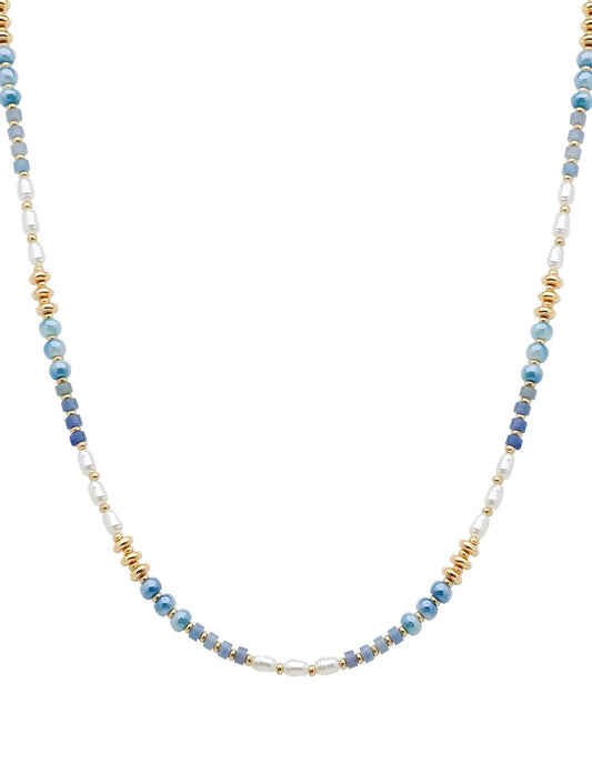 Navy, Pearl, and Gold Beaded "Candy" Beaded 16"-18" Necklace