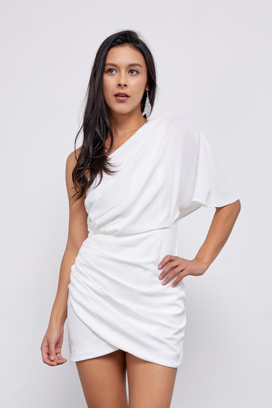 One Shoulder Wrap Dress-Drop Ship