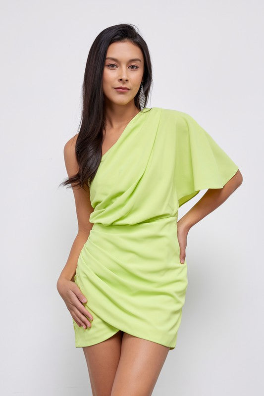 One Shoulder Wrap Dress-Drop Ship