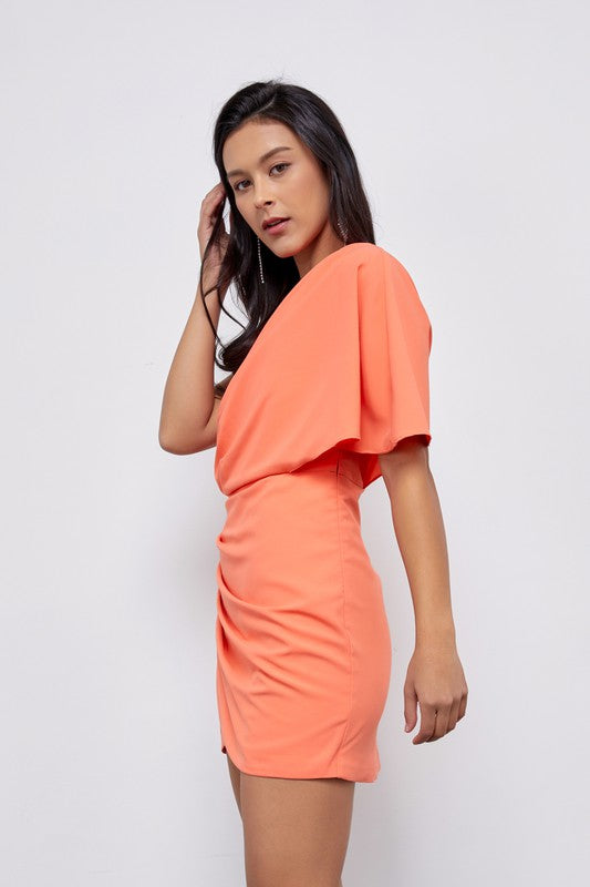 One Shoulder Wrap Dress-Drop Ship