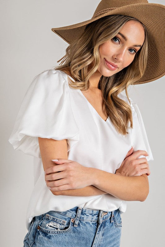 V-NECK PUFF SLEEVE BLOUSE TOP