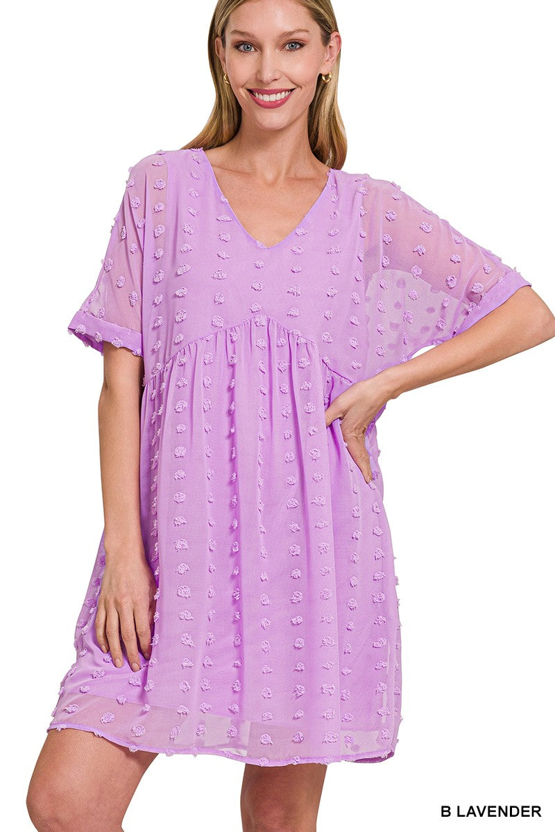 SWISS DOT BABYDOLL V-NECK DRESS