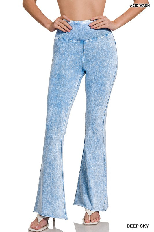 ACID WASH HIGH WAIST RAW EDGE HEM PANTS