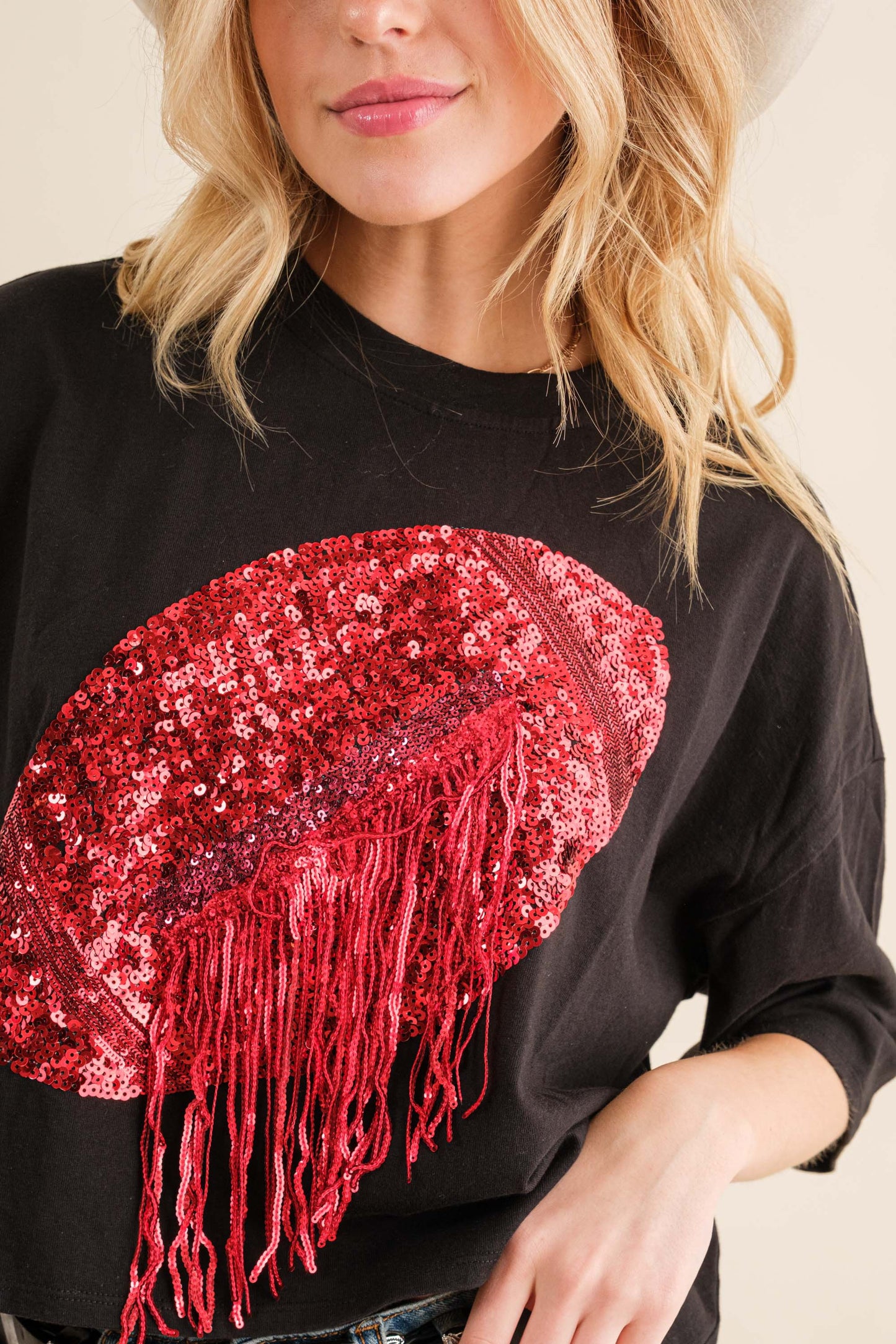 Embellished Sequin Fringe T Shirt